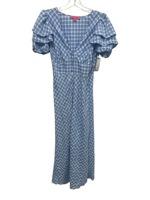 Betsey Johnson Size S Blue & White Polyester Blend Gingham V Neck Dress Blue & White / S