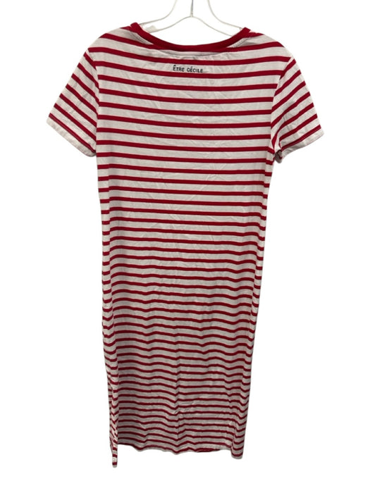 Etre Cecile Size XS Red & White Cotton Striped Short Sleeve Side Slits Dress Red & White / XS