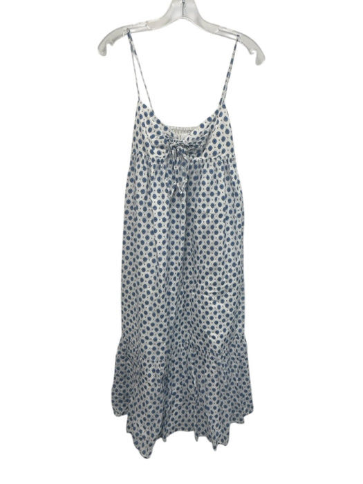 Misa Size XS White & Blue Cotton Spaghetti Strap Knot Detail Empire Waist Dress White & Blue / XS