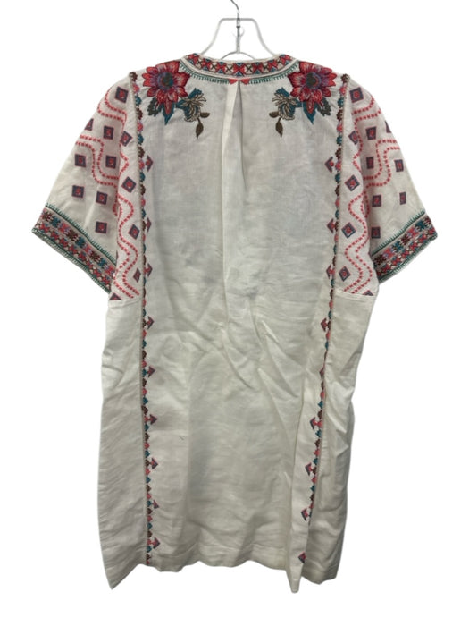 Johnny Was Size S Cream White & Multi Linen Embroidered Floral V Neck Dress Cream White & Multi / S