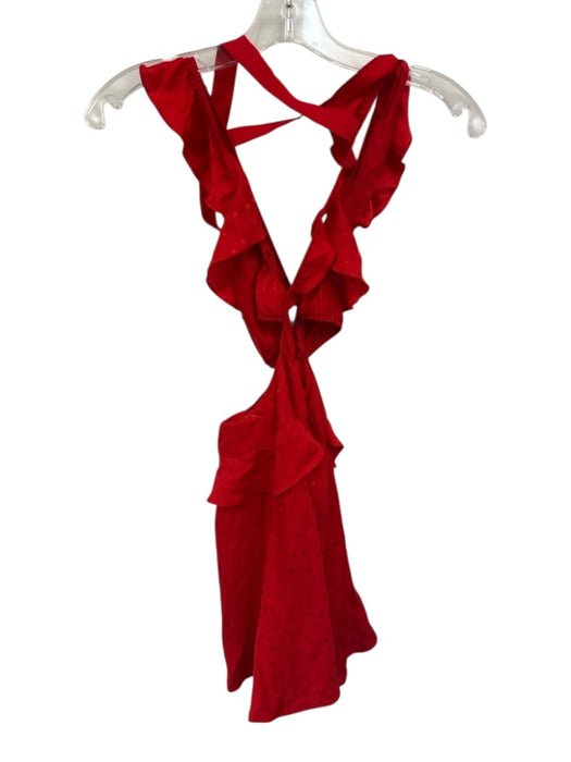 For Love & Lemons Size XS Red Silk Blend Polka Dots Cutout Ruffle Dress Red / XS