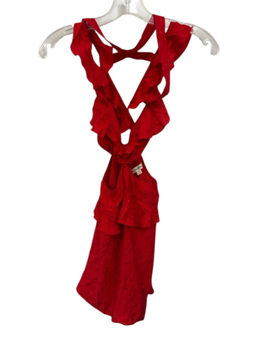 For Love & Lemons Size XS Red Silk Blend Polka Dots Cutout Ruffle Dress Red / XS