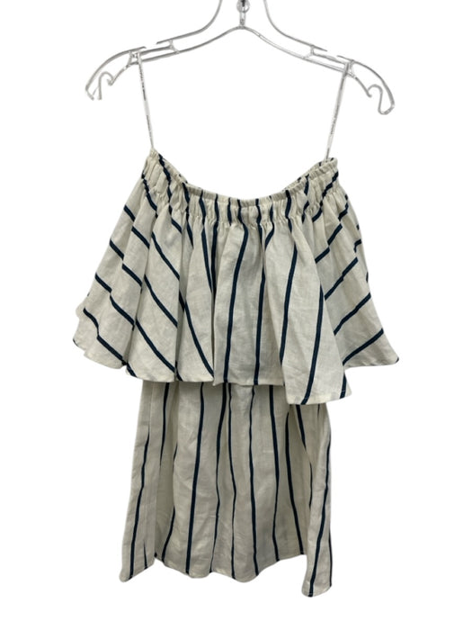 Faithfull the Brand Size L Cream White & Navy Blue Linen Striped Strapless Dress Cream White & Navy Blue / L