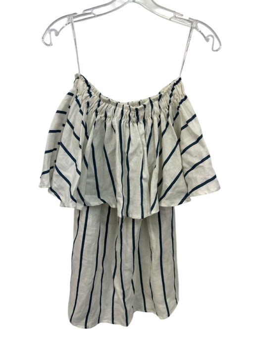 Faithfull the Brand Size L Cream White & Navy Blue Linen Striped Strapless Dress Cream White & Navy Blue / L