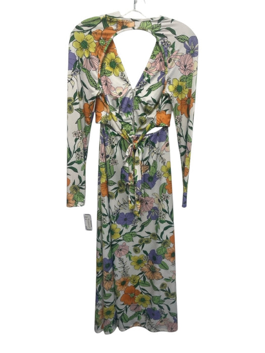 AFRM Size XS White & Multi Polyester Blend Floral Cutout Long Sleeve Dress White & Multi / XS