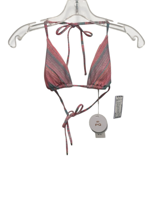 PQ Swimwear Size S Pink & Aqua Blue Polyester Blend Shimmer Striped Swimsuit Pink & Aqua Blue / S