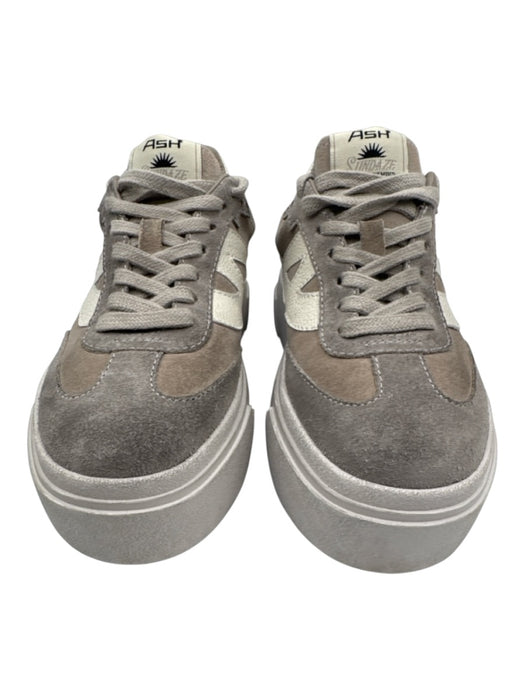 Ash Shoe Size 37 Taupe Gray Leather Upper Suede T Toe Platform Low Top Sneakers Taupe Gray / 37