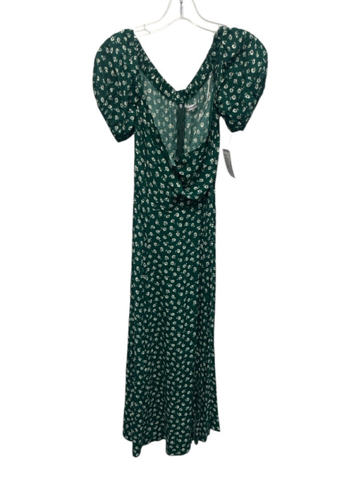 Reformation Size 2 Green & White Viscose Blend Floral Short Puff Sleeve Dress Green & White / 2