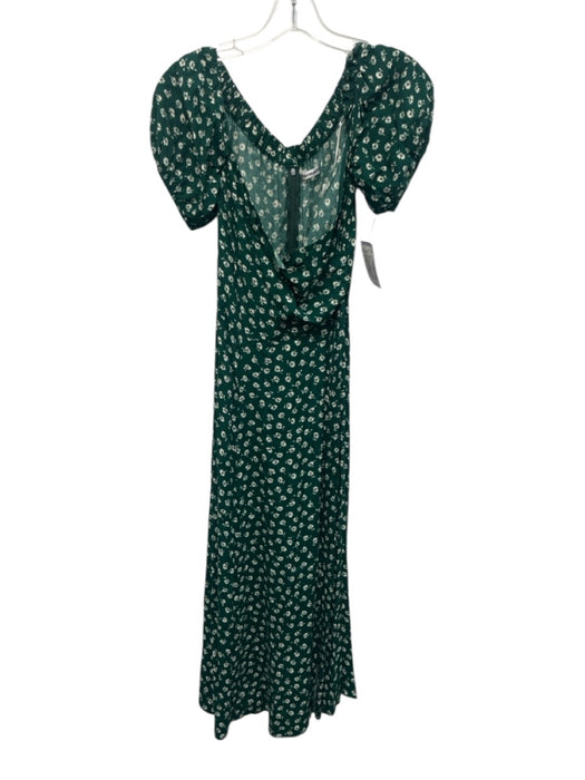 Reformation Size 2 Green & White Viscose Blend Floral Short Puff Sleeve Dress Green & White / 2