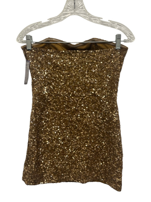 Retrofete Size S Brown Polyester Sequined Strapless Side Zip Dress Brown / S