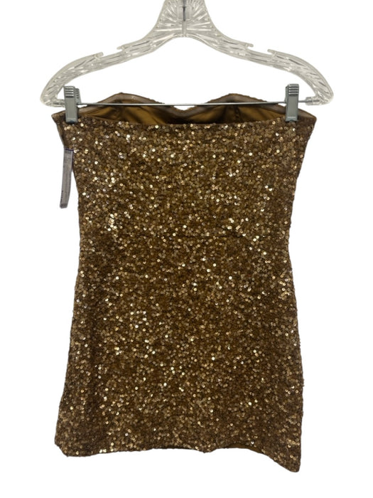 Retrofete Size S Brown Polyester Sequined Strapless Side Zip Dress Brown / S