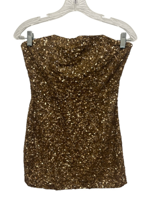 Retrofete Size S Brown Polyester Sequined Strapless Side Zip Dress Brown / S