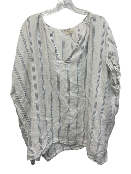 CP Shades Size M White & Blue Linen Striped Cap Sleeve V Neck Oversize Top White & Blue / M