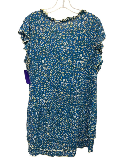 Poupette St. Barth Size L Blue & Beige Viscose Flutter Cap sleeve V Neck Dress Blue & Beige / L