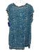 Poupette St. Barth Size L Blue & Beige Viscose Flutter Cap sleeve V Neck Dress Blue & Beige / L