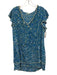 Poupette St. Barth Size L Blue & Beige Viscose Flutter Cap sleeve V Neck Dress Blue & Beige / L