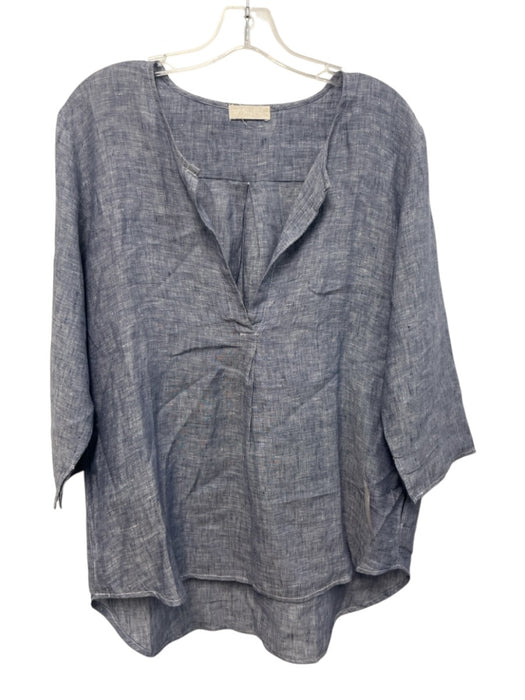 CP Shades Size M Blue Linen 3/4 Sleeve V Neck Oversize Top Blue / M
