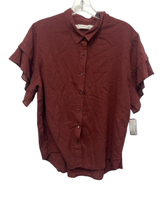 Chan Luu Size M Burgundy Red Cotton Short Sleeve Button Up Collared Shirt Top Burgundy Red / M