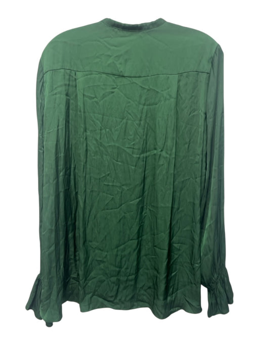 Zadig & Voltaire Size L Green Polyester Long Sleeve Tie V Neck Satin Top Green / L