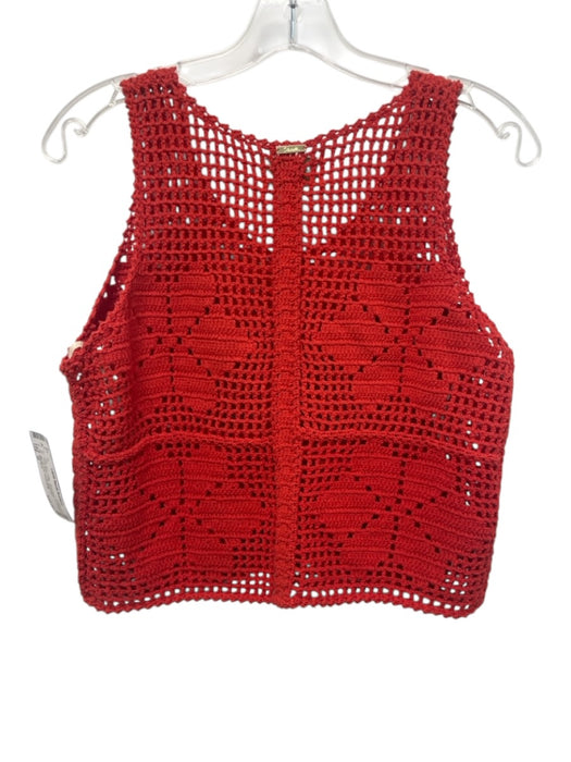Cleobella Size M Coral Red Cotton Sleeveless Crocheted Floral Motif Crop Top Coral Red / M
