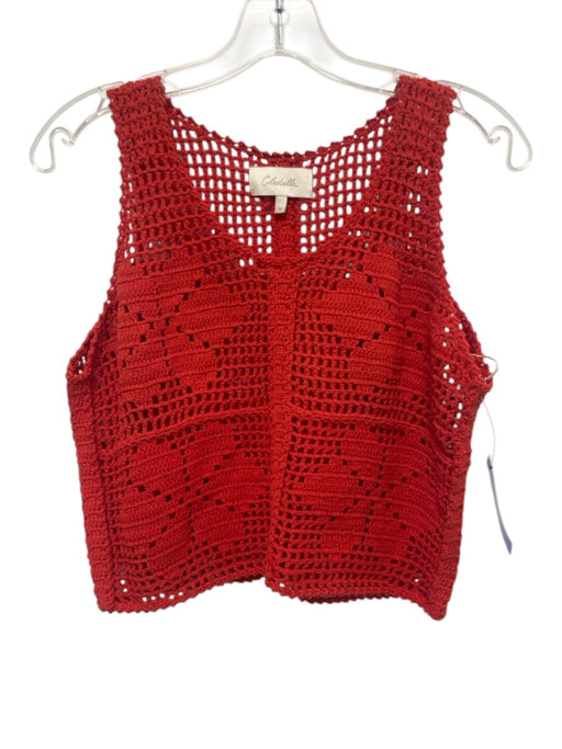 Cleobella Size M Coral Red Cotton Sleeveless Crocheted Floral Motif Crop Top Coral Red / M