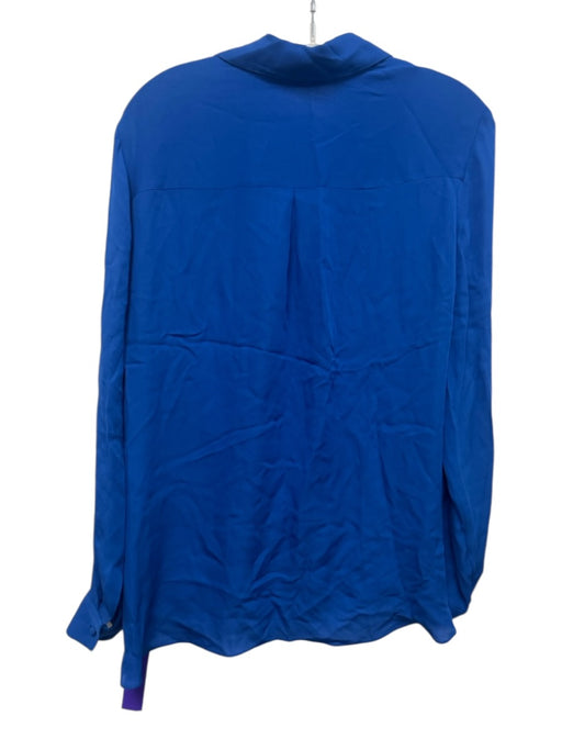L'agence Size L Blue Silk Long Sleeve Twist Front Collared Shirt Top Blue / L