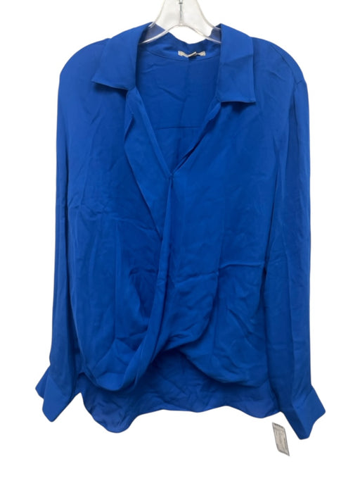 L'agence Size L Blue Silk Long Sleeve Twist Front Collared Shirt Top Blue / L