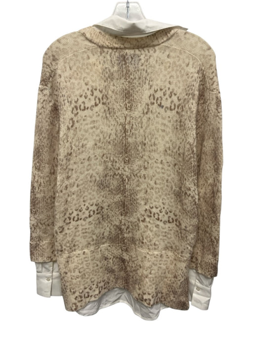 Brochu Walker Size S Cream Beige & White Wool & Cashmere Knit Animal Print Top Cream Beige & White / S