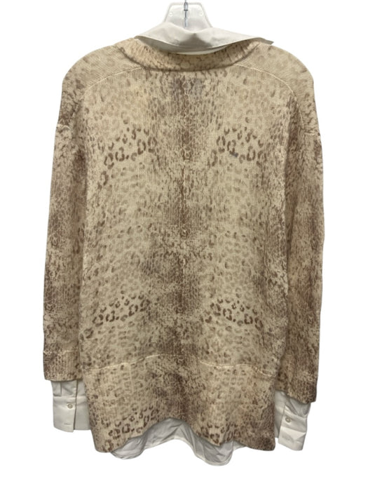 Brochu Walker Size S Cream Beige & White Wool & Cashmere Knit Animal Print Top Cream Beige & White / S
