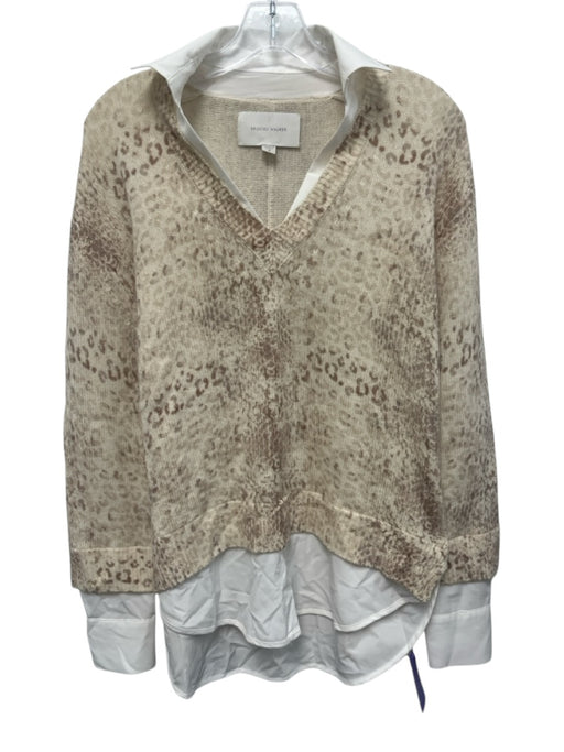 Brochu Walker Size S Cream Beige & White Wool & Cashmere Knit Animal Print Top Cream Beige & White / S