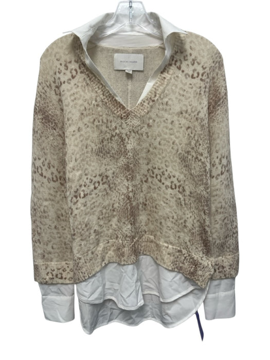 Brochu Walker Size S Cream Beige & White Wool & Cashmere Knit Animal Print Top Cream Beige & White / S