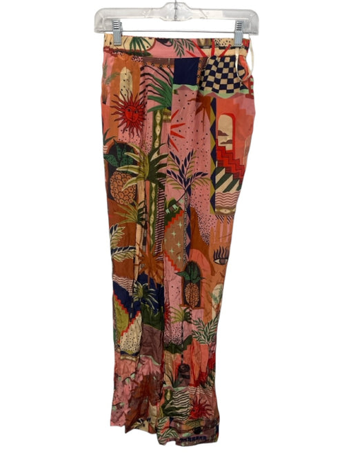 Farm Rio Size XS Pink & Multi Viscose Elastic Back Garden Print Pocketed Pants Pink & Multi / XS
