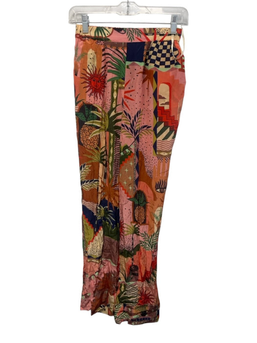 Farm Rio Size XS Pink & Multi Viscose Elastic Back Garden Print Pocketed Pants Pink & Multi / XS