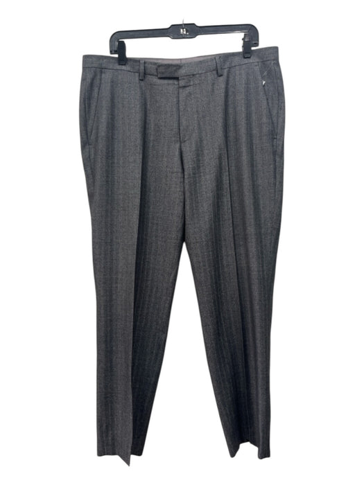 Boss Size 36 Gray & Brown Wool Striped Zip Fly Men's Pants 36