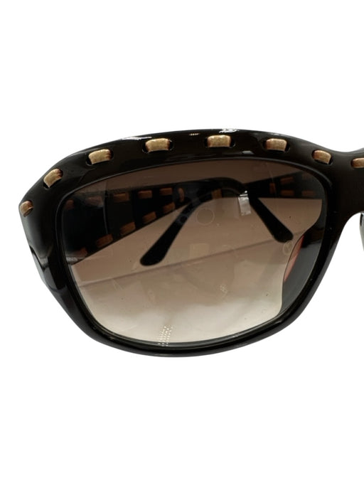 Ferragamo Brown & Beige Acetate Ombre Lens Leather Stitching Sunglasses Brown & Beige
