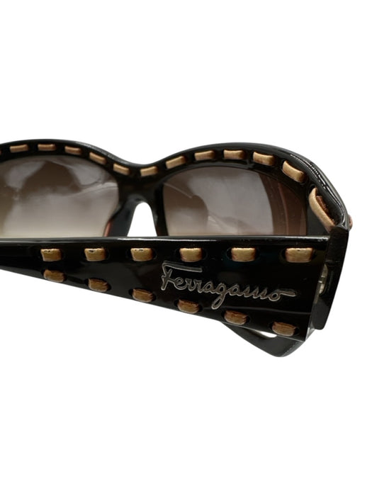 Ferragamo Brown & Beige Acetate Ombre Lens Leather Stitching Sunglasses Brown & Beige