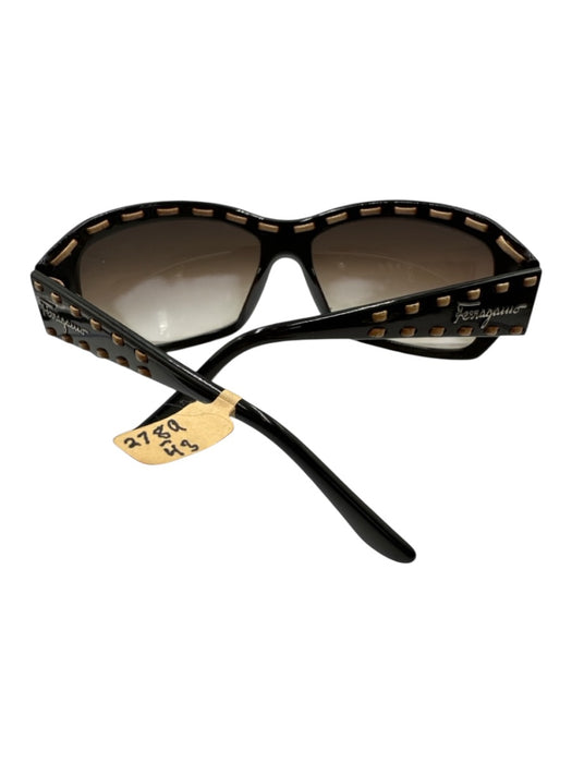 Ferragamo Brown & Beige Acetate Ombre Lens Leather Stitching Sunglasses Brown & Beige