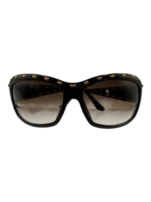 Ferragamo Brown & Beige Acetate Ombre Lens Leather Stitching Sunglasses Brown & Beige