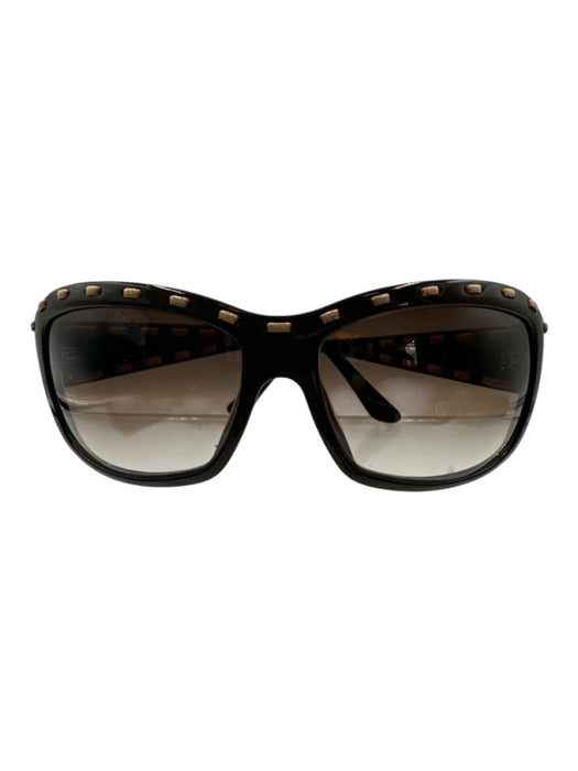 Ferragamo Brown & Beige Acetate Ombre Lens Leather Stitching Sunglasses Brown & Beige
