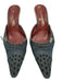 Chanel Shoe Size 37.5 Blue & Silver Denim Pointed Toe Grommets Kitten Heel Mules Blue & Silver / 37.5