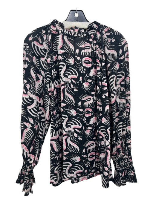 Figue Size M Black, Gray & Pink Missing Material Tag Floral Tie Neck Top Black, Gray & Pink / M