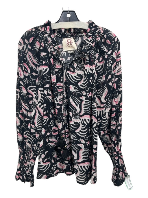 Figue Size M Black, Gray & Pink Missing Material Tag Floral Tie Neck Top Black, Gray & Pink / M