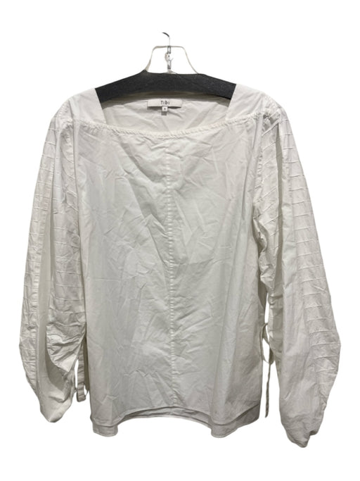 Tibi Size 8 White Cotton Square Neck Long Puff Sleeve Drawstring Sleeves Top White / 8