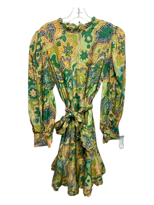 Celia B Size XL Green & Yellow Print Missing Material Tag Floral Belted Dress Green & Yellow Print / XL