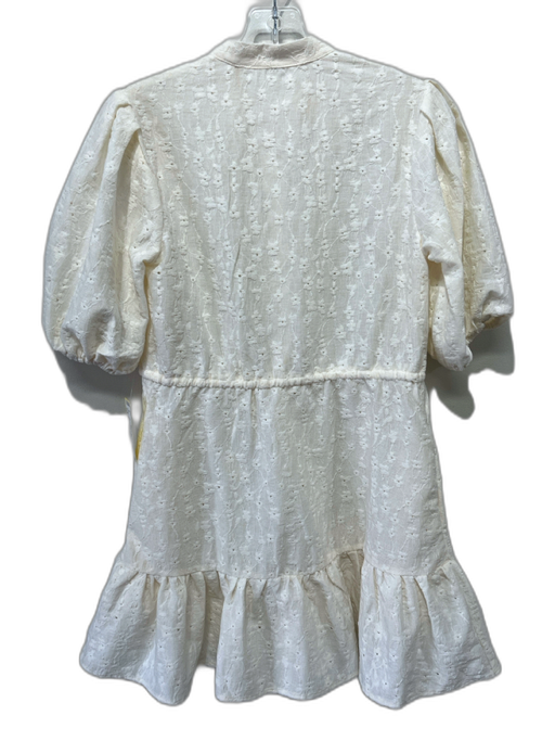 Tecovas Size Est Small Cream White Short Bubble Sleeve Floral Embroidery Dress Cream White / Est Small