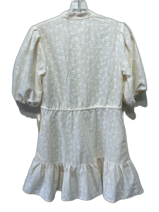 Tecovas Size Est Small Cream White Short Bubble Sleeve Floral Embroidery Dress Cream White / Est Small