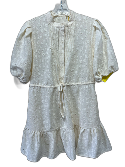 Tecovas Size Est Small Cream White Short Bubble Sleeve Floral Embroidery Dress Cream White / Est Small