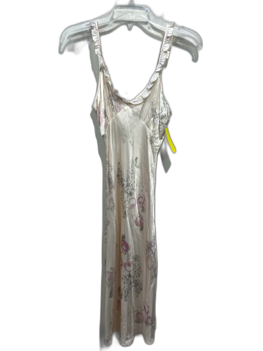 Rouje Size 34 Beige, Pink, Gray Viscose Sleeveless Floral Ruffles Satin Dress Beige, Pink, Gray / 34