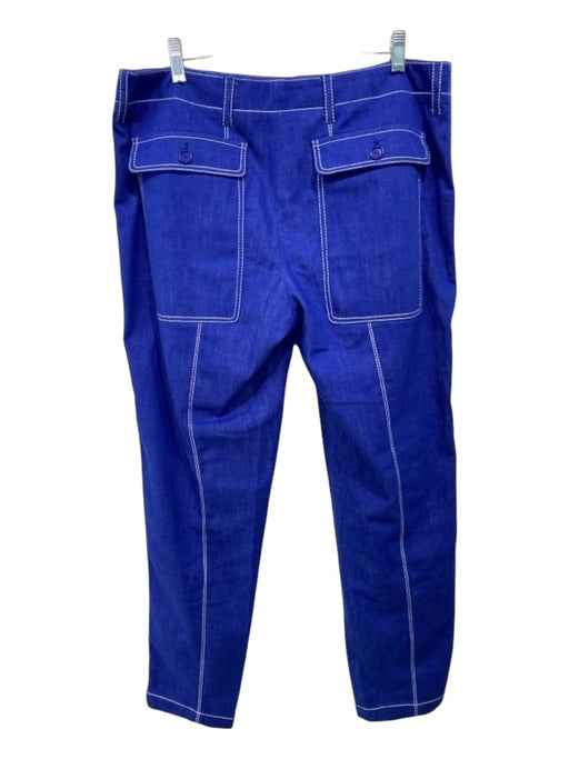 Akris Size 10 Blue & White Cotton Blend Contrast Stitch Tapered Pants Blue & White / 10