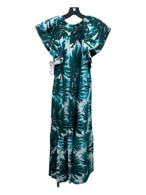 Marie Oliver Size XS Green & Multi Linen Tie Dye Tiered Ruffle V Neck Dress Green & Multi / XS